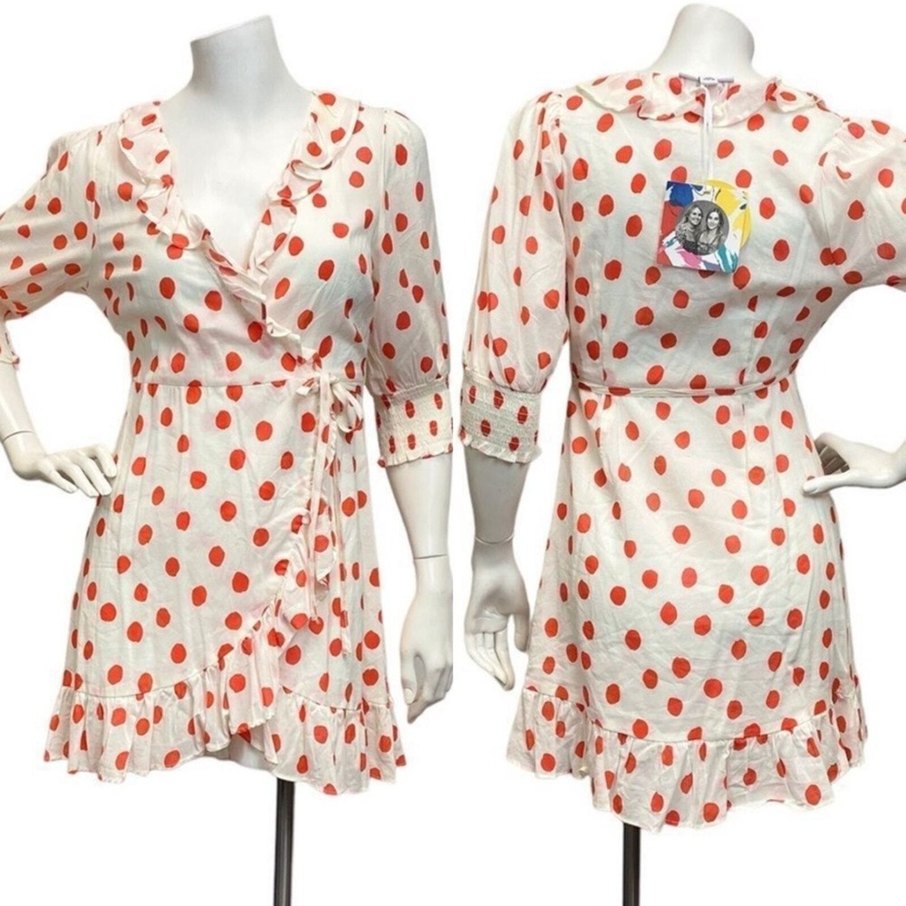 NWT RIXO + Target  Women's XXS Ruffled Neckline Collab Polka Dot Wrap Mini Dress